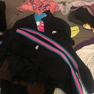 Nike Black Varsity Jacket with Pink & Teal Stripe Detail